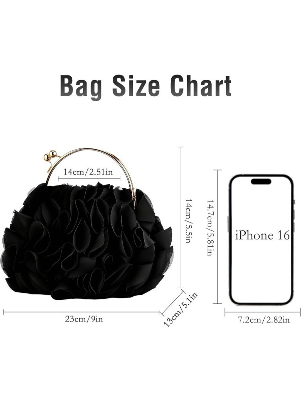 Women's Black Floral Satin Clutch Purse Chain Wedding Party Prom Evening Bag - Picture 3 of 7
